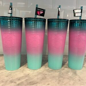 Starbucks 2024 Valentines Studded Bling & Tri-Color Gradient Venti Tumblers SET
